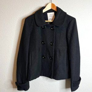 Double Breasted Sz Large Black Wool Blend Twill Peacoat Jacket